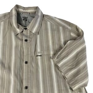 Columbia Omni Shield Shirt Men's Size XL Short Sleeve Tan Striped Zip Pocket